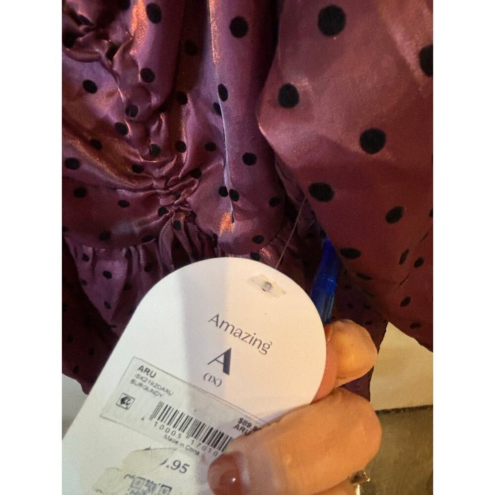 Arula Burgundy Long Sleeve Mini Polka Dot Dress Size 1X NWT - Picture 4 of 4